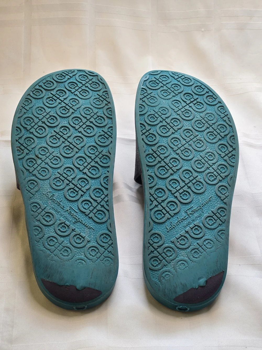 Salvatore Ferragamo Amos Logo Rubber Slide Sandals Purple Teal Men's Size 12